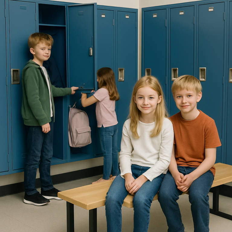 Wyposażenie szatni szkolnej – pojemne szafki oraz wygodne ławki